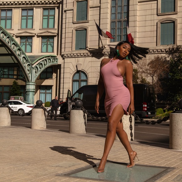 Muave Ribbed Mini Dress - Picture 1 of 3